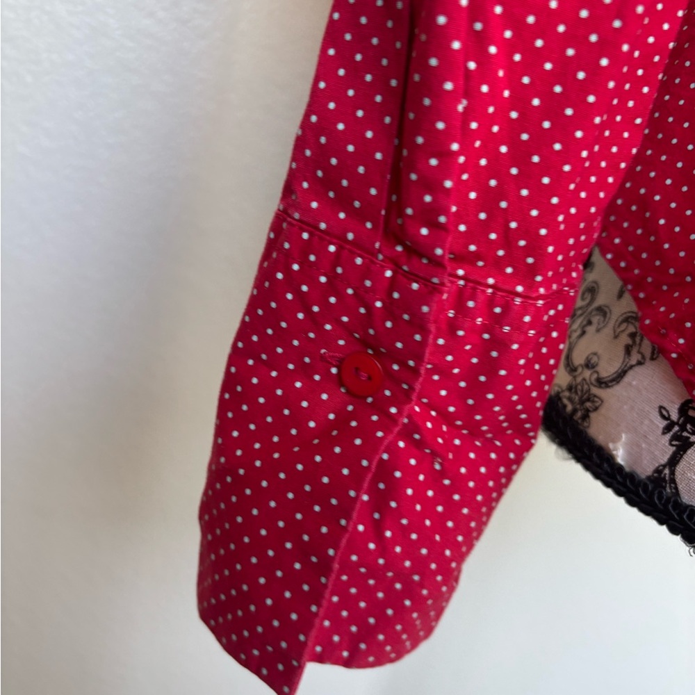Cato Red Button Down Shirt with gray Dots - Picture 8 of 13